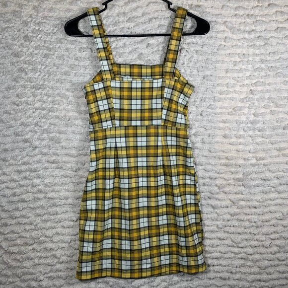 HM WOMENS SIZE 0 X SMALL DRESS PLAID YELLOW BLACK CLUELESS 2000S VINTAGE SCHOOL - Picture 9 of 13